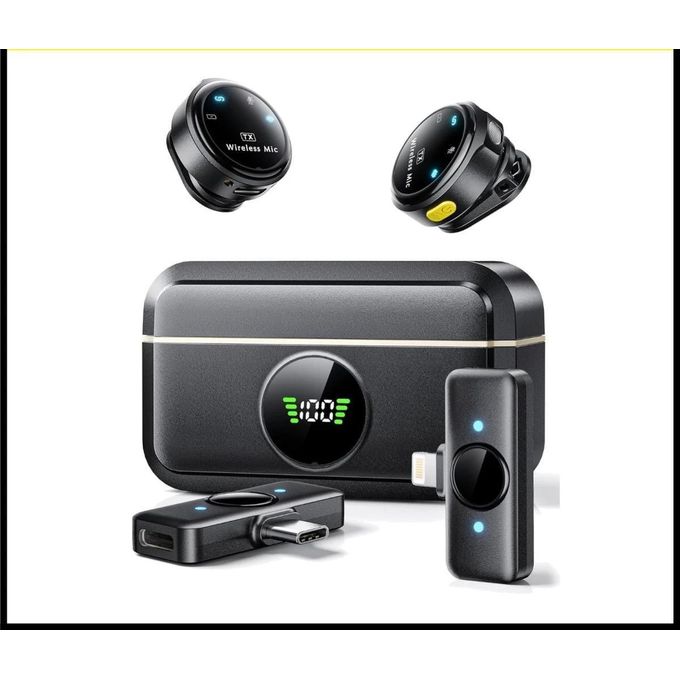 Wireless Lavalier Microphone System with Charging Case & Dual Connectors (Type-C & Lightning)
